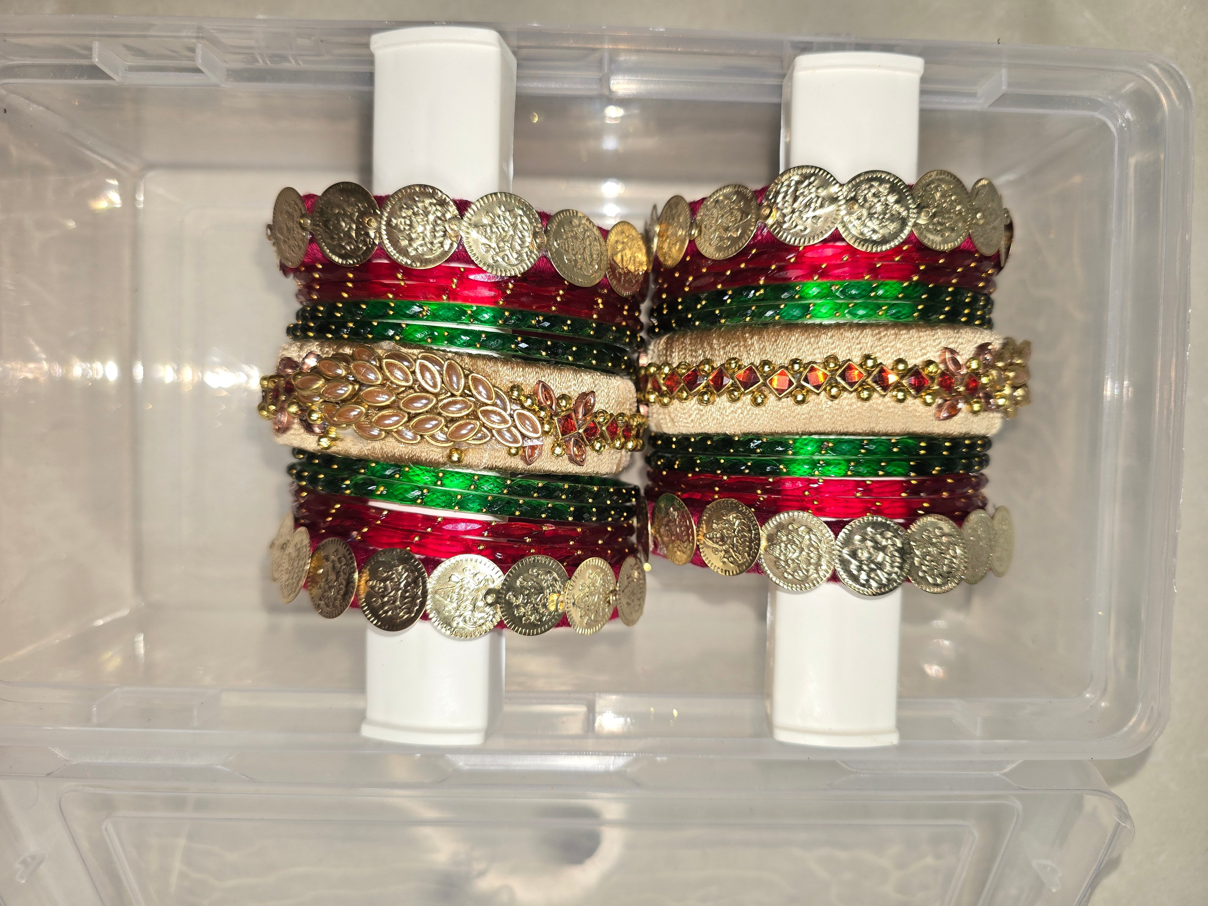 Traditional Festive Bangle Set with Coin and Kundan Embellishments