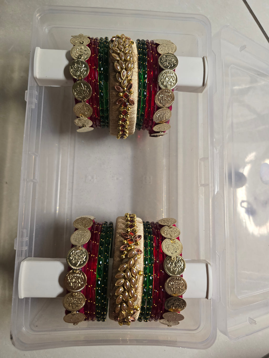 Traditional Festive Bangle Set with Coin and Kundan Embellishments