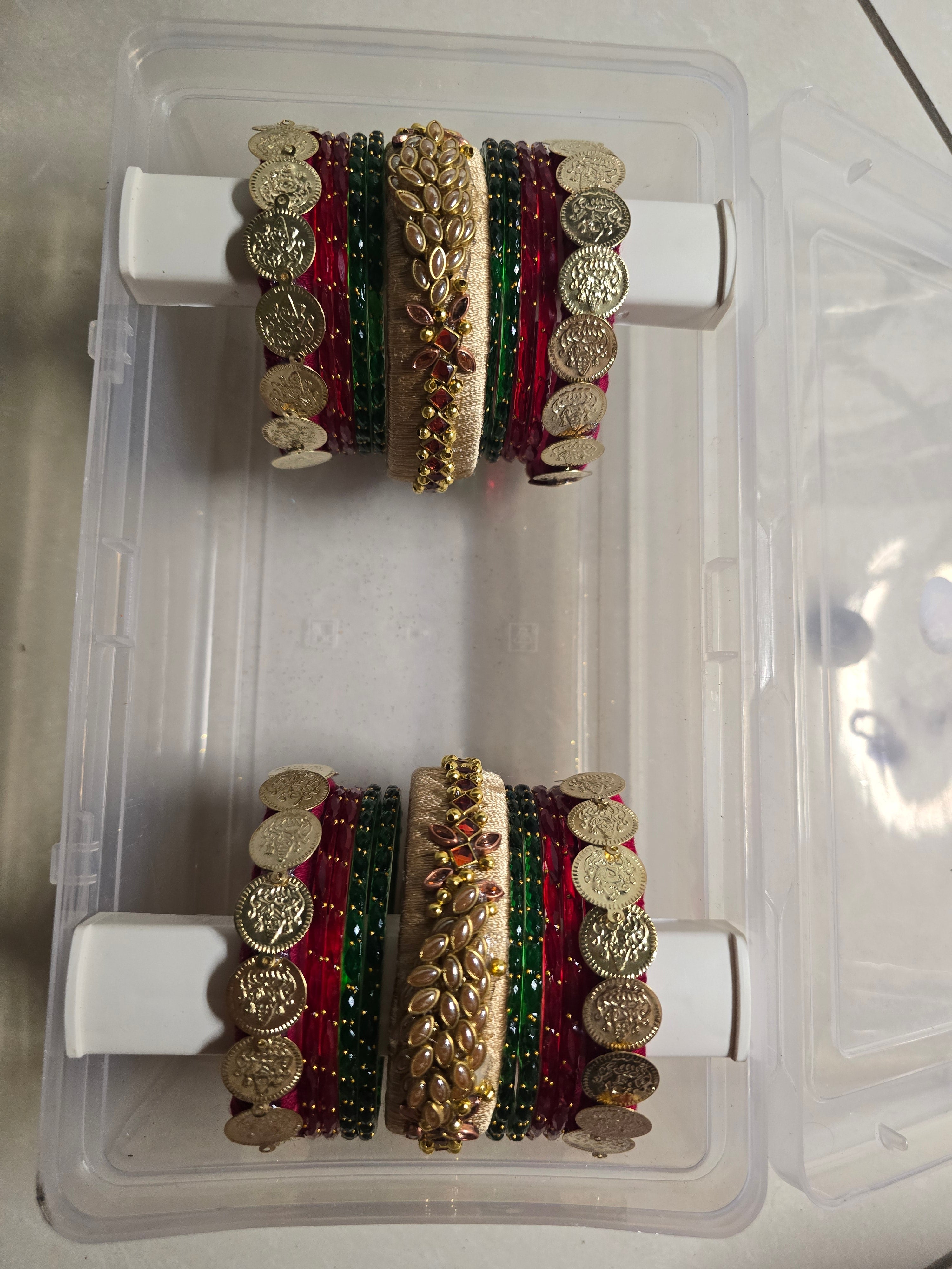 Traditional Festive Bangle Set with Coin and Kundan Embellishments