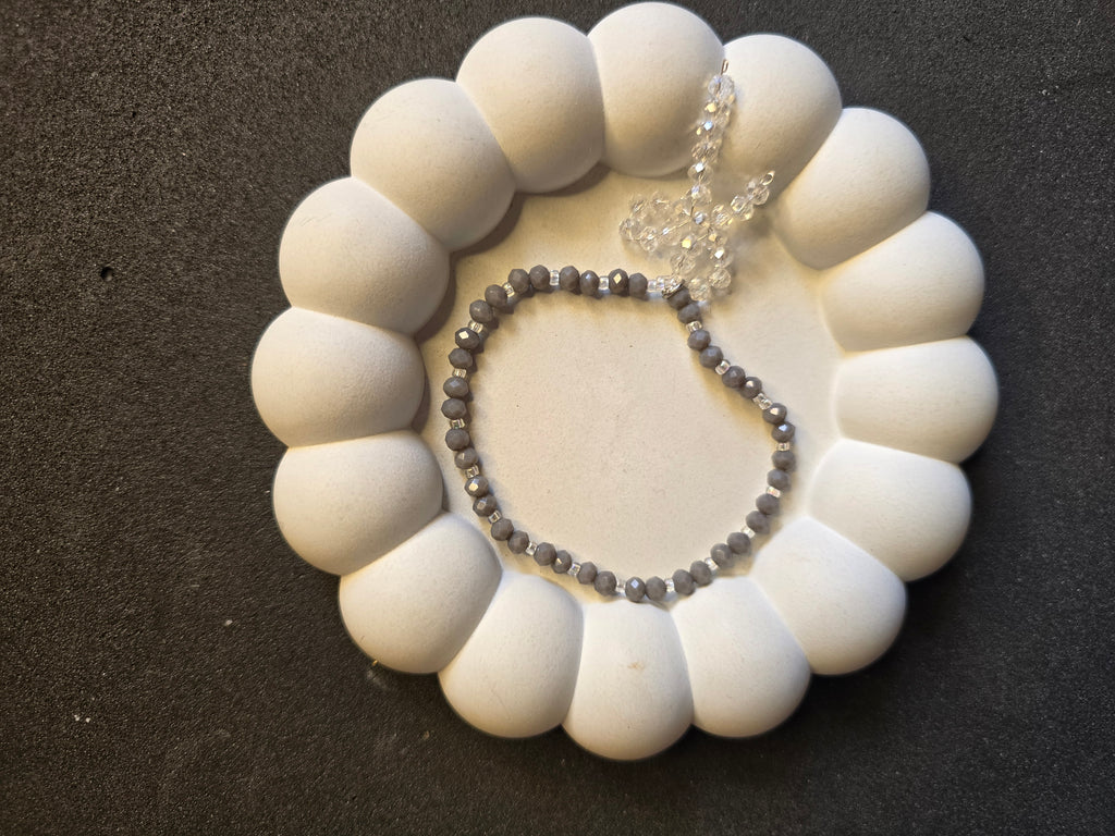 Slate Gray & Crystal Blossom Beaded Bracelet