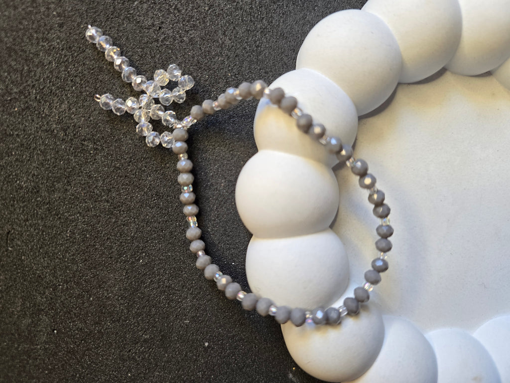 Slate Gray & Crystal Blossom Beaded Bracelet
