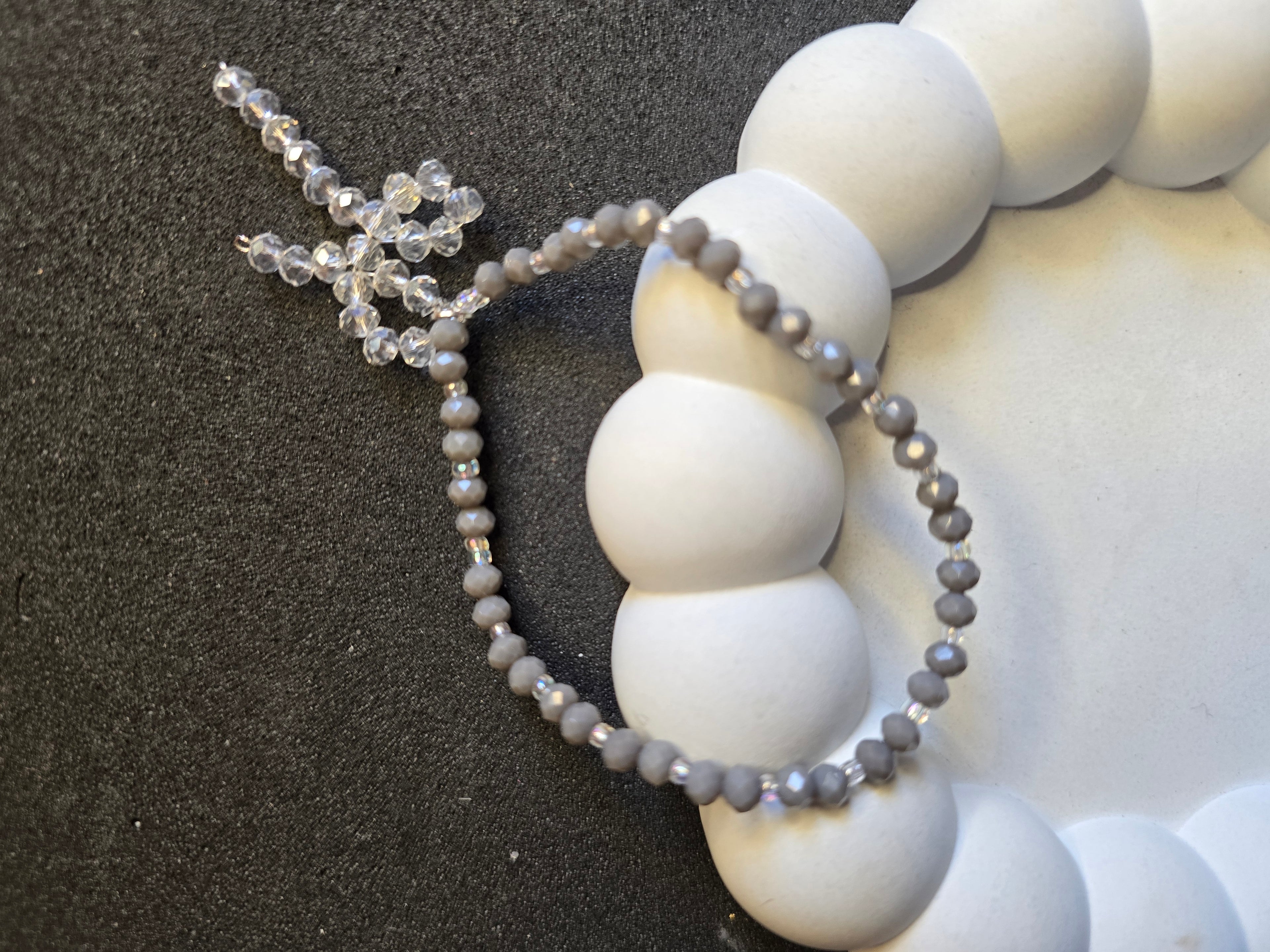 Slate Gray & Crystal Blossom Beaded Bracelet