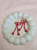 Crimson Coquette Beaded Bow Drop Earrings