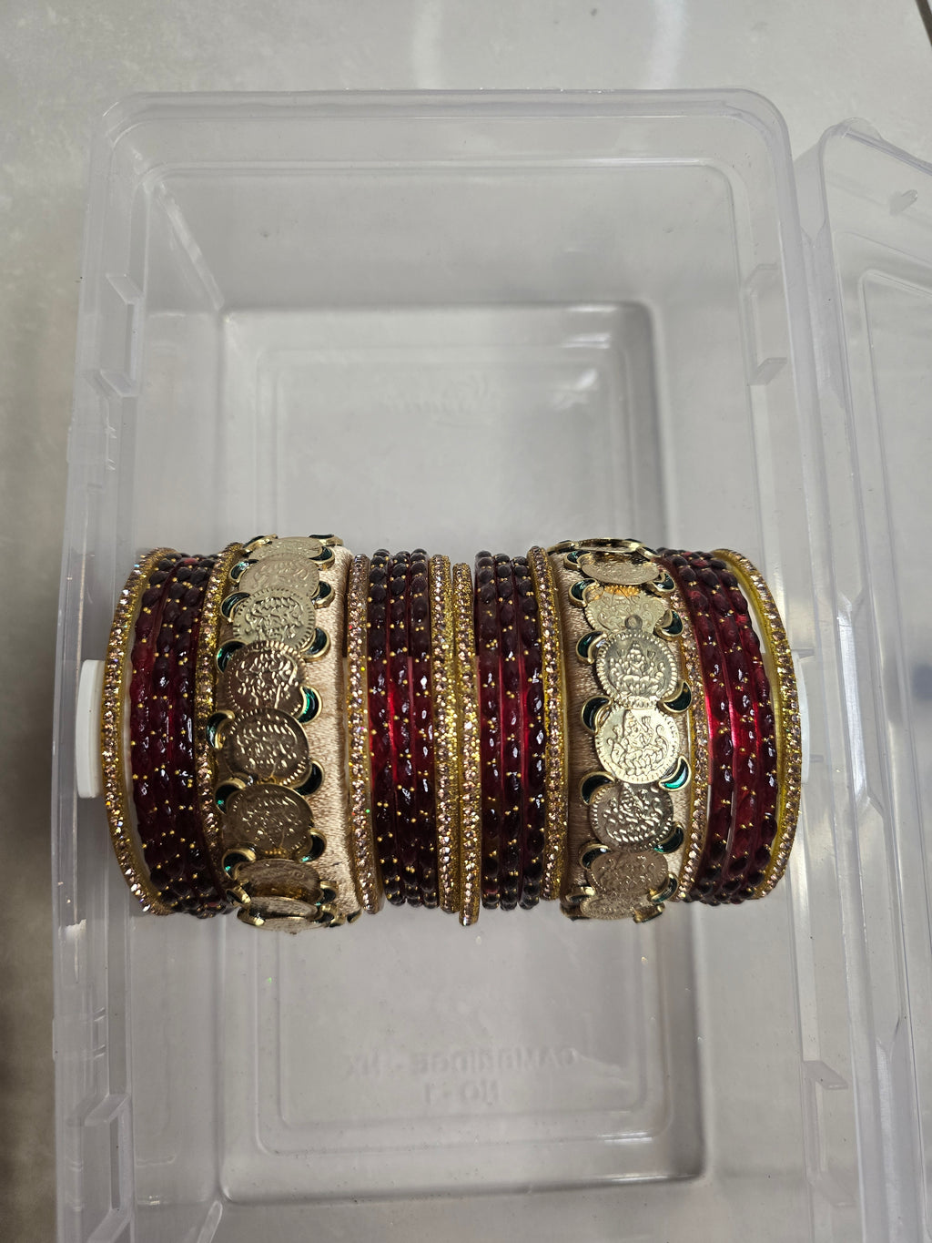 Regal Heritage Maroon & Gold Coin Silk Thread Bangle Set