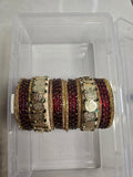 Regal Heritage Maroon & Gold Coin Silk Thread Bangle Set
