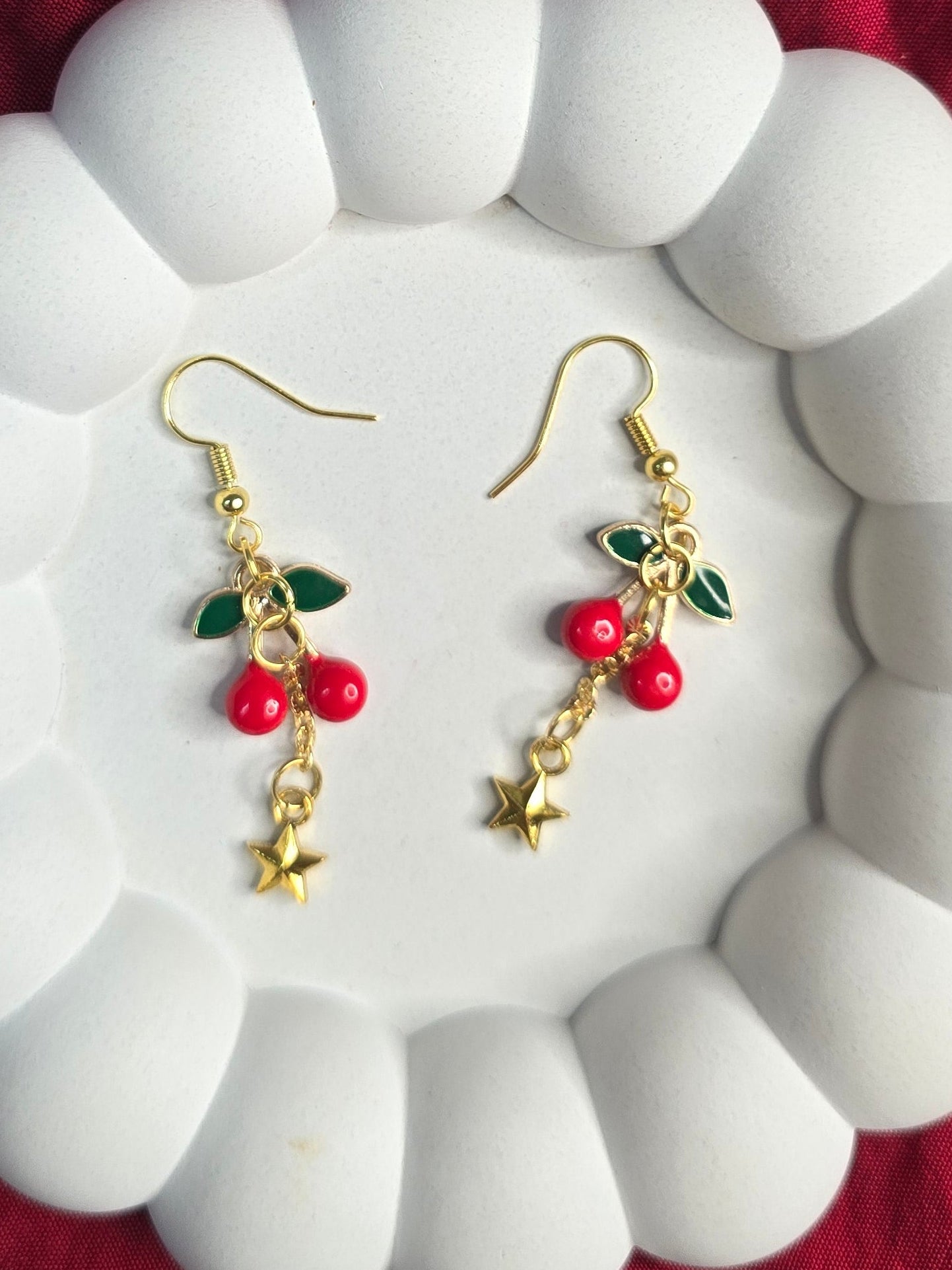 Sweet Cherry Star Drop Earrings