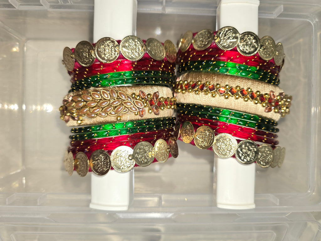Traditional Festive Bangle Set with Coin and Kundan Embellishments