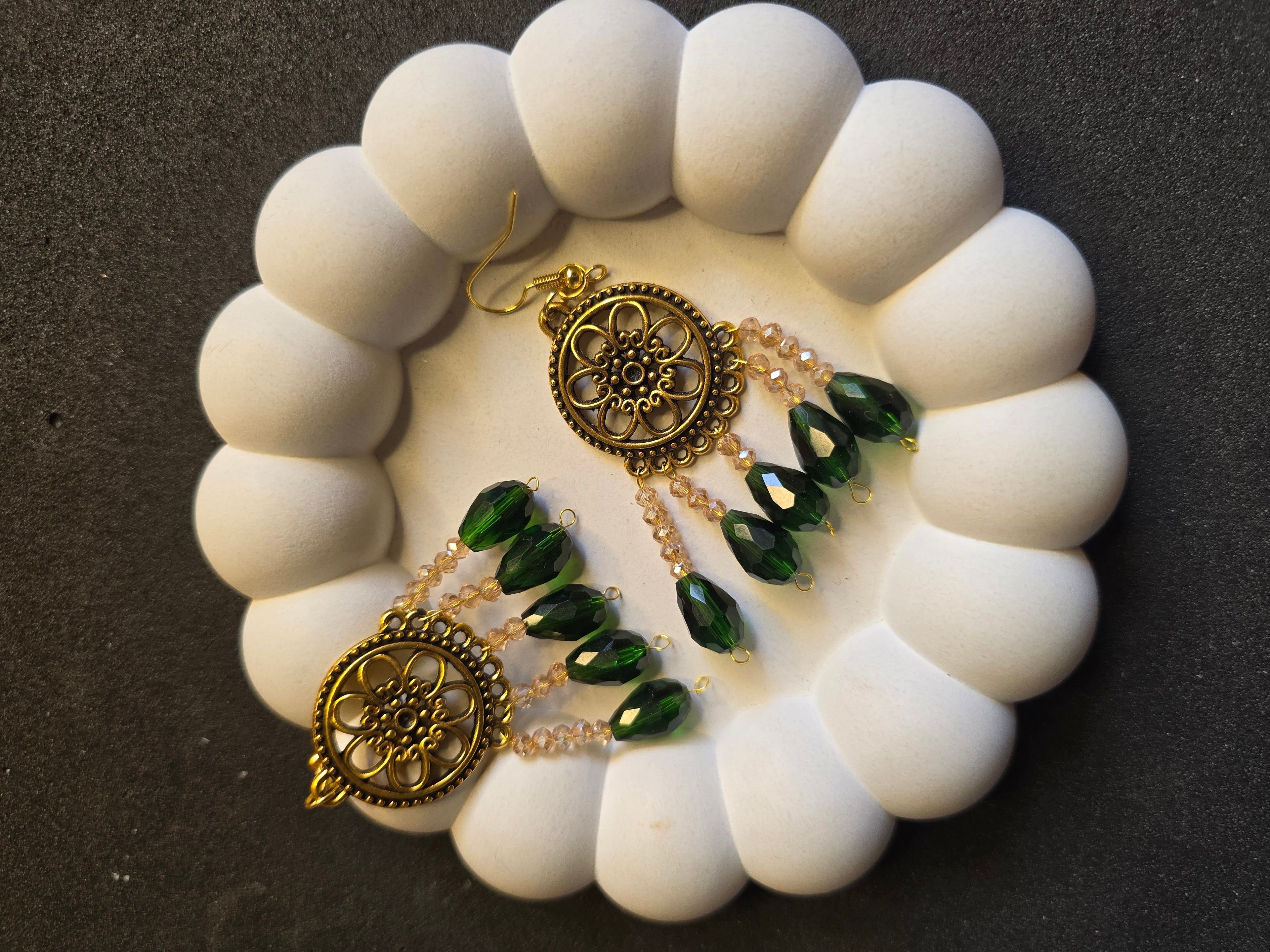 Vintage Gold & Emerald Green Chandelier Earrings