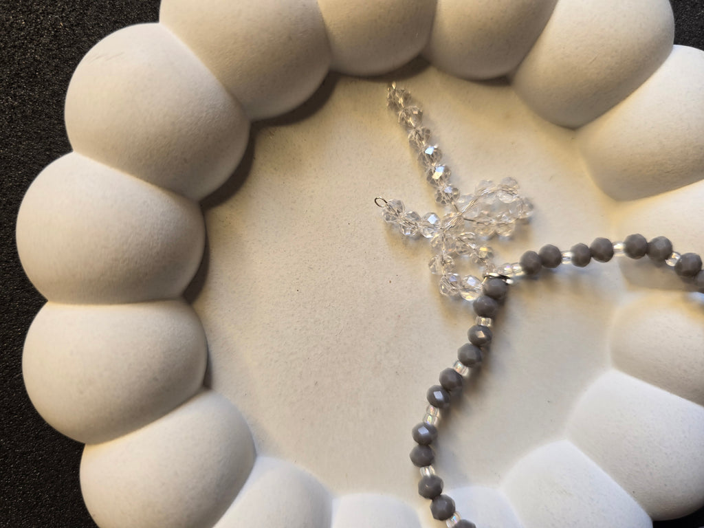 Slate Gray & Crystal Blossom Beaded Bracelet