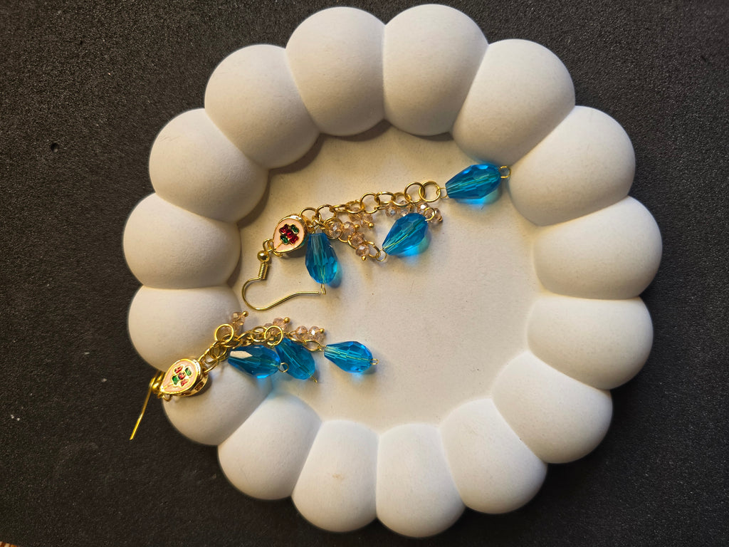 Gold Chain & Ocean Blue Teardrop Dangle Earrings